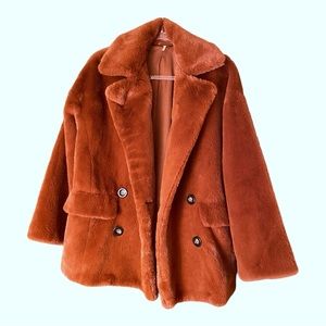 Free People Faux Fur Teddy Coat • Size Small • New • Rich Caramel Cognac • Soft